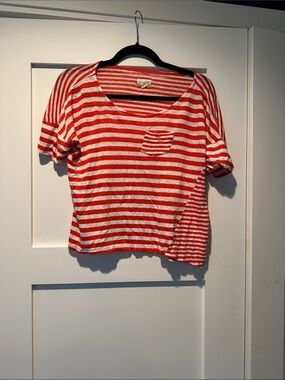 Striped Red & White Cropped Pocket Tee